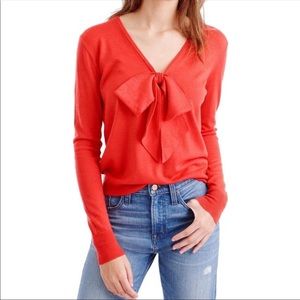 J. Crew Wool Knit Bow Front Sweater, Red, Small